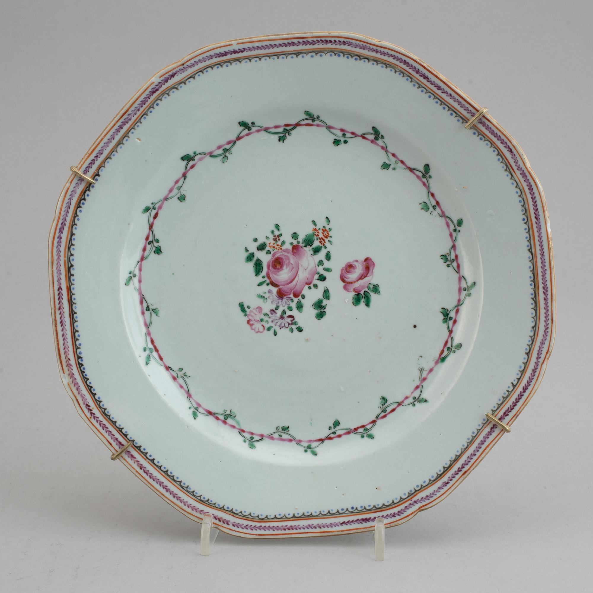 A set of 12 famille rose plates (6+6), Qing dynasty, Qianlong (1736-95).