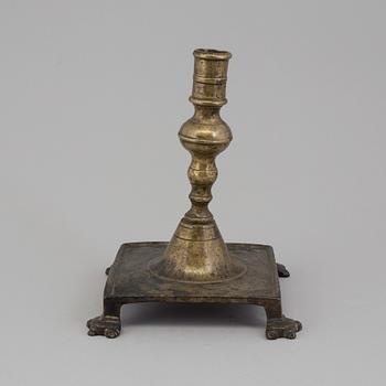 A BRONZE  CANDLESTICK, 17th century.