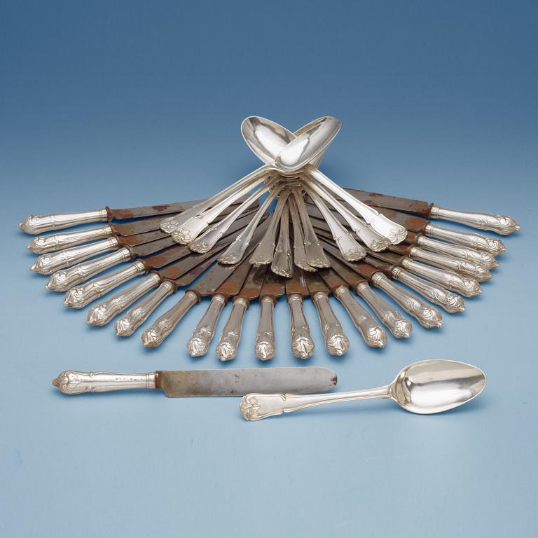 A Swedish 18th century 35 piece cutlery, makers mark of  Kilian Kelson, Stockholm 1759.