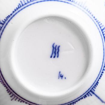 A 73-piece 'Blue Fluted Plain' porcelain tableware set, Copenhagen, Denmark, mostly 1940s-60s.