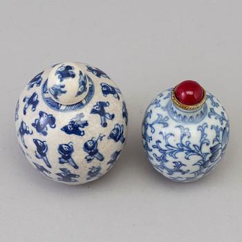 Two blue and white miniature jars, Qing dynasty, 19th Century.