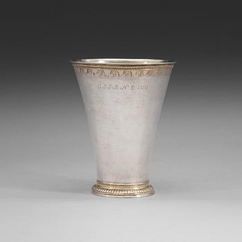 582. A Swedish 18th century parcel-gilt beaker, marks of Lorens Stabeus, Stockholm 1752.