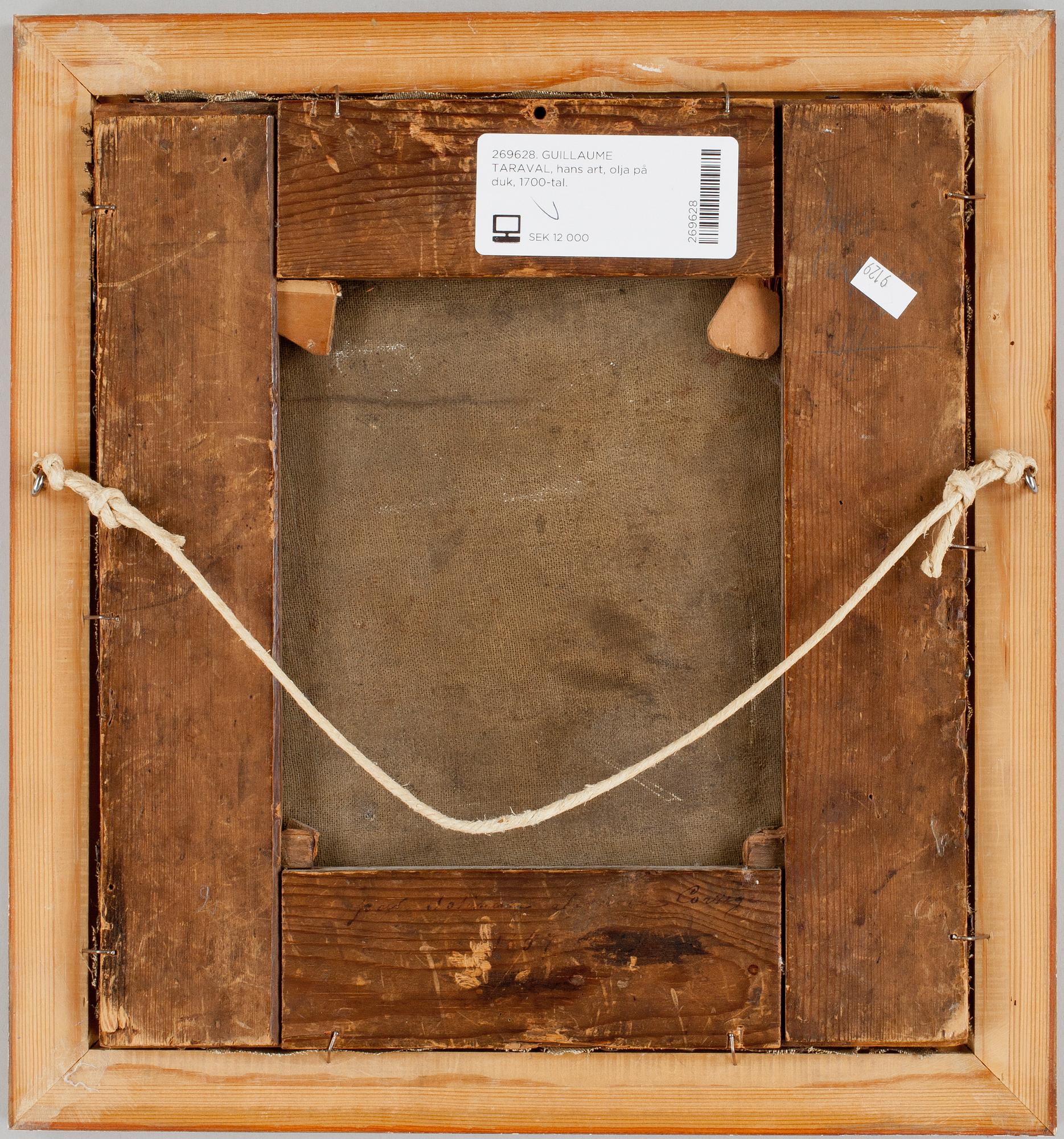 GUILLAUME TARAVAL, hans art, olja på duk, 1700-tal.