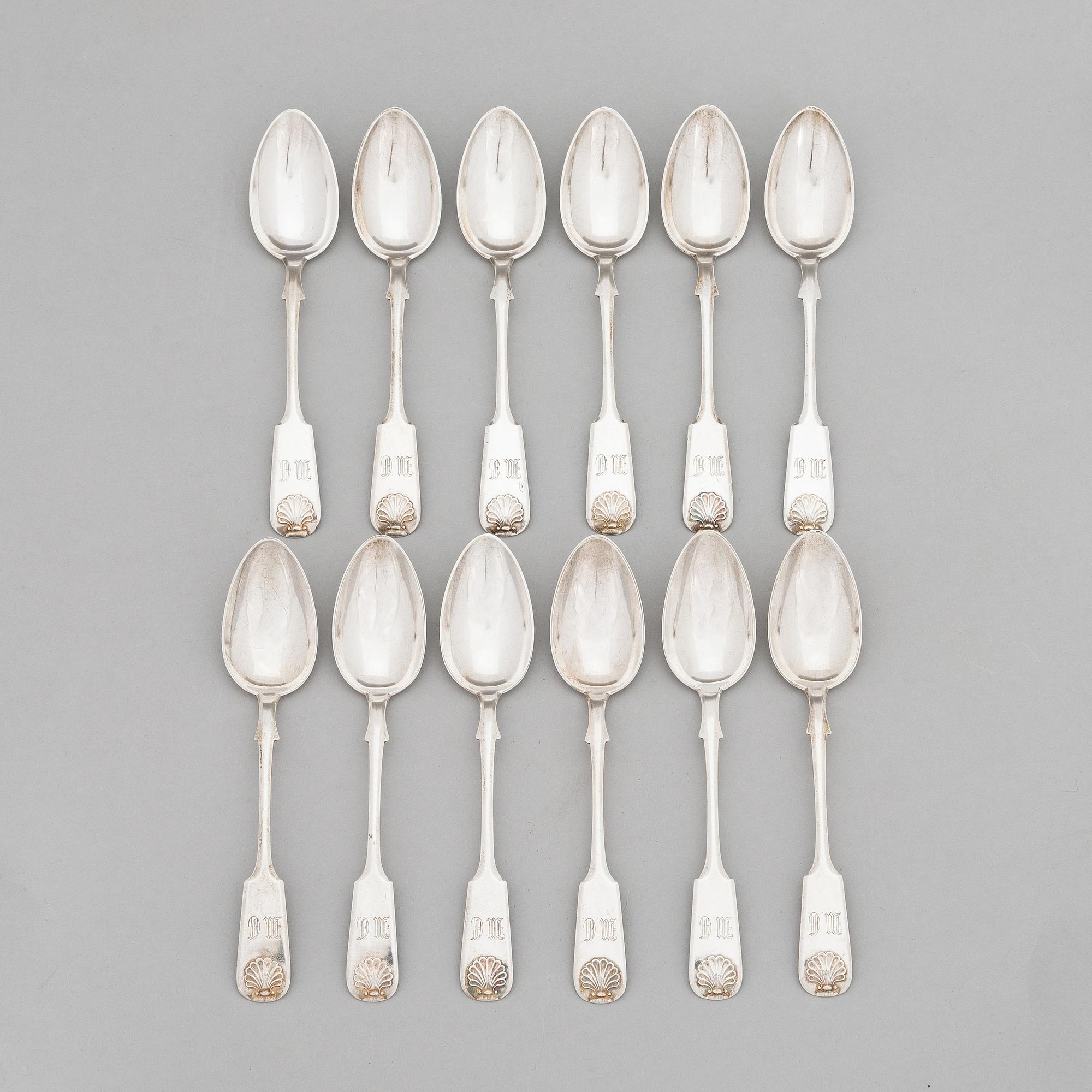 Bestickuppsättning, 47 dlr, silver, Musslan, Finland 1836-1935, mestadels V. Lindman, 1919.