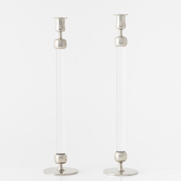 Josef Frank, a pair of pewter and plexi glass candlesticks, Firma Svenskt Tenn, Sweden 1960.