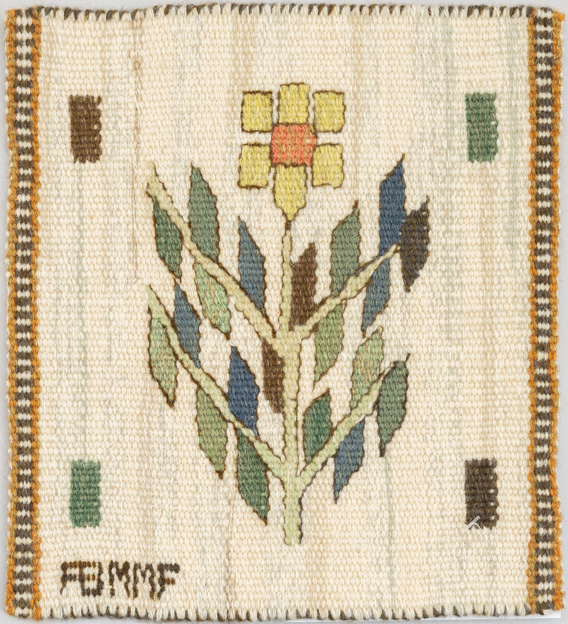Märta Måås-Fjetterström, a textile "Blomlapp", tapestry weave, c 25 x 21,5 cm, signed AB MMF.