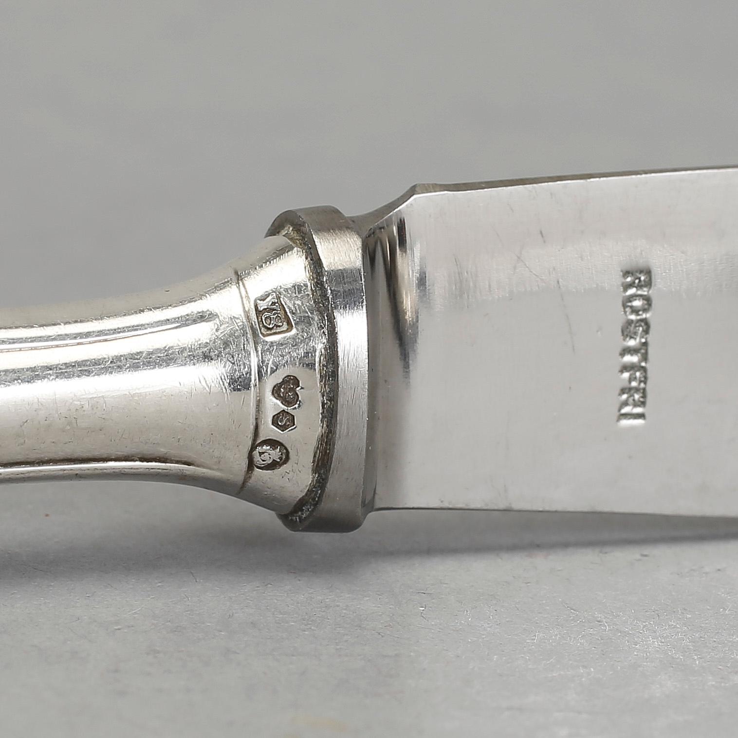 MATKNIVAR, 12 st, silver, "Slottsbarock", bla Stockholm, 1900-tal. Vikt ca 922 gram.