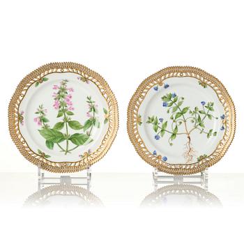 A set of 12 Royal Copenhagen 'Flora Danica' lunch plates, Denmark, 1889-1922.