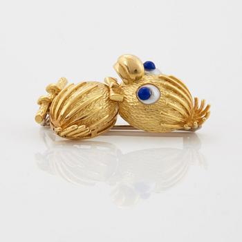 Brosch i form av en fågel 18K guld med pärlor.
