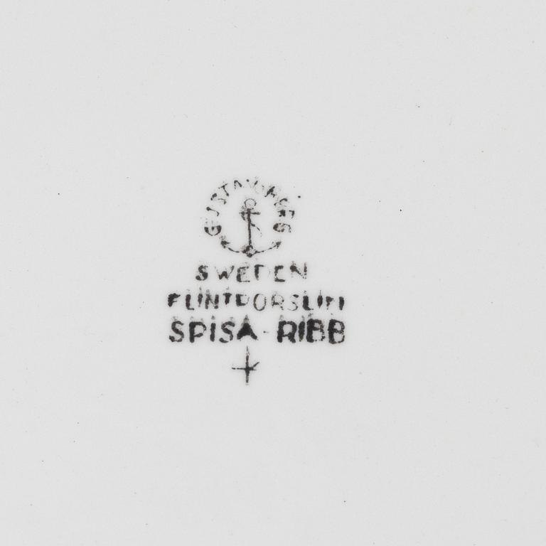 Stig Lindberg, servisdelar, 21 st, benporslin, "Spisa Ribb", Gustavsberg, 1955-1974.