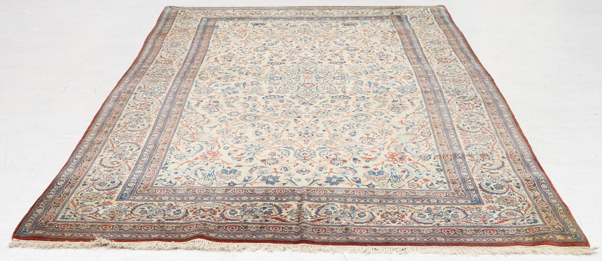 A fine part silk Nain Tudeshk carpet, Central Persia c. 290 x 157 cm.