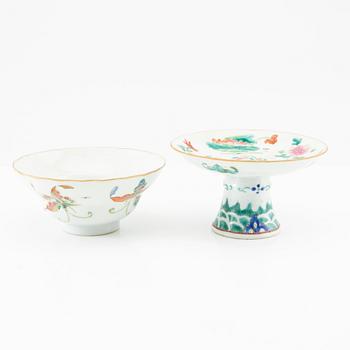 A Chinese stemcup, a bowl and two cups, late Qing dynasty/early 20th century.