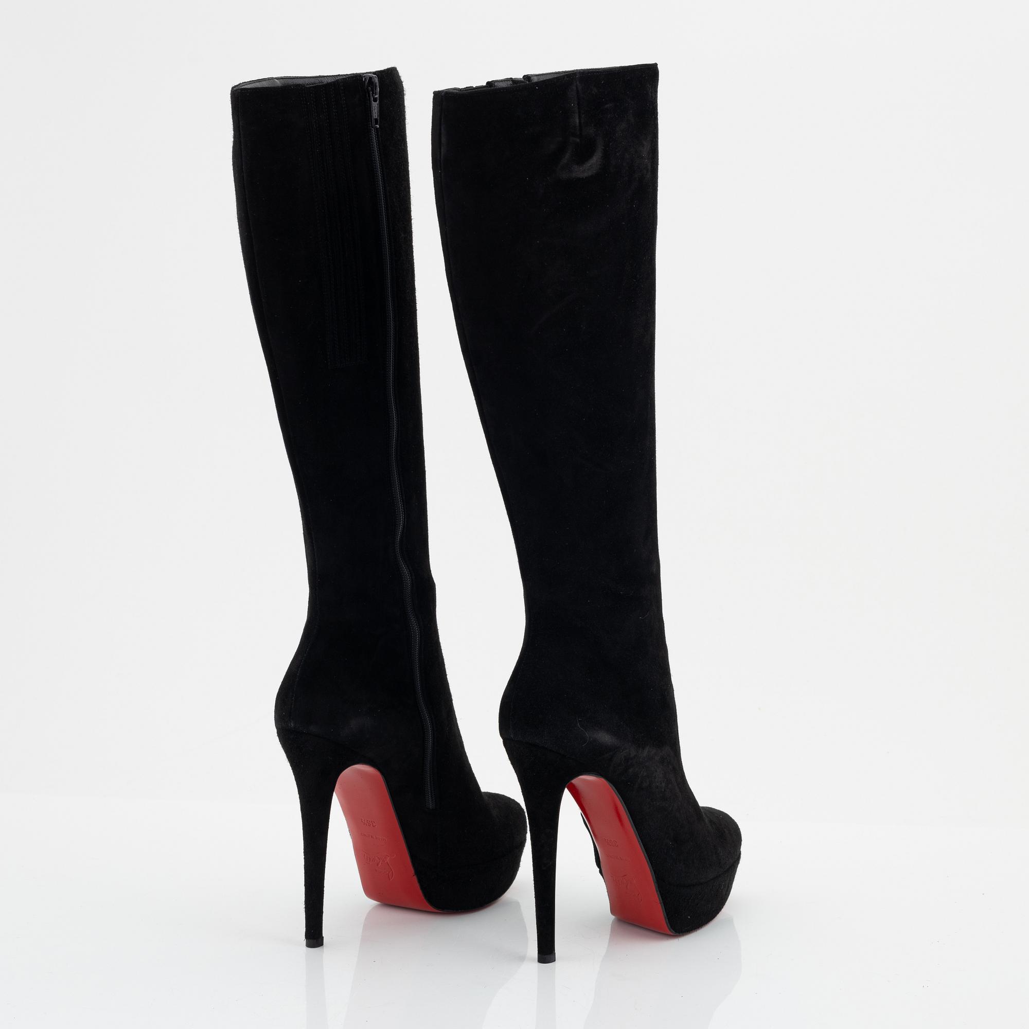 Christian Louboutin, a pair of black suede stiletto boots, size 36 1/2.