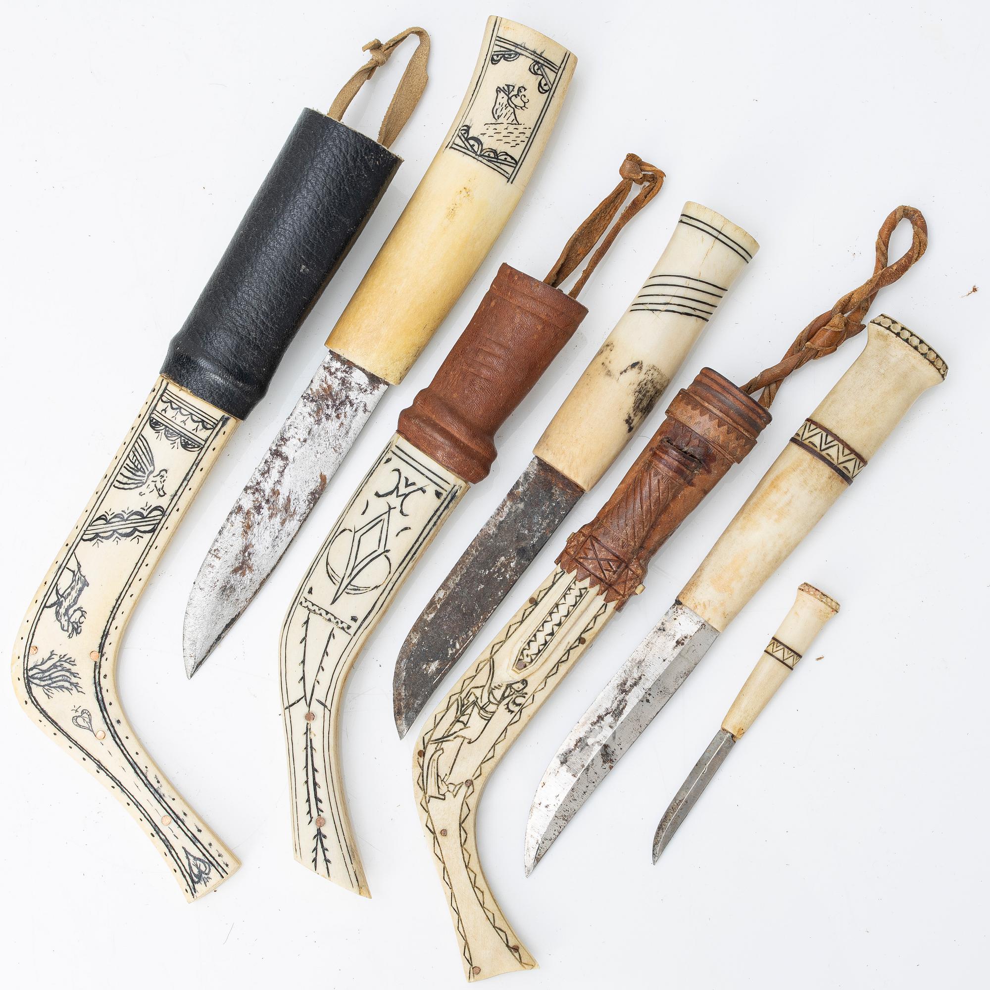 Nine half-horn knives, unidentified craftsman.