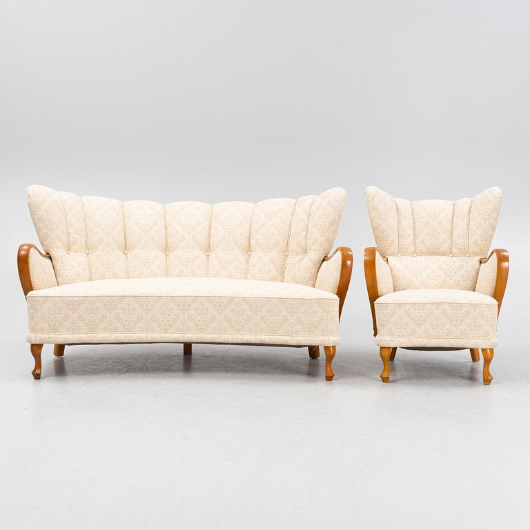 Soffa samt fåtölj, Swedish Modern, 1940-tal.