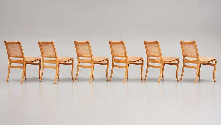 Bruno Mathsson, a set of 6 'Kerstin' beech and rattan chairs, Dux, Sweden, post 1979.