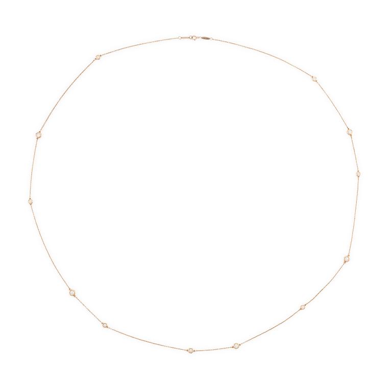 A Tiffany &Co necklace "Diamonds by the yard" design Elsa Peretti in 18K rose gold set with round brilliant-cut diamonds.