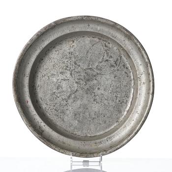 Wine cooler with underplate, probably Germany, 19th century, and platter, Sweden, 18th century. Baroque style.