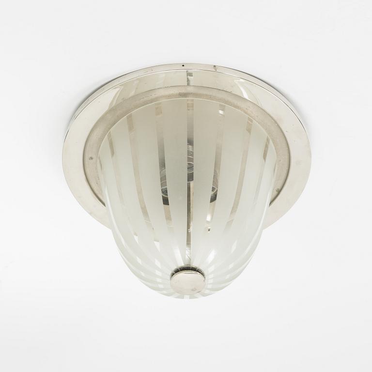 A chrome and glass ceiling light, 1930's.