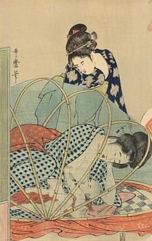 Kitagawa Utamaro, efter, färgträsnitt, 2 st, Japan, 1900-talets första hälft.