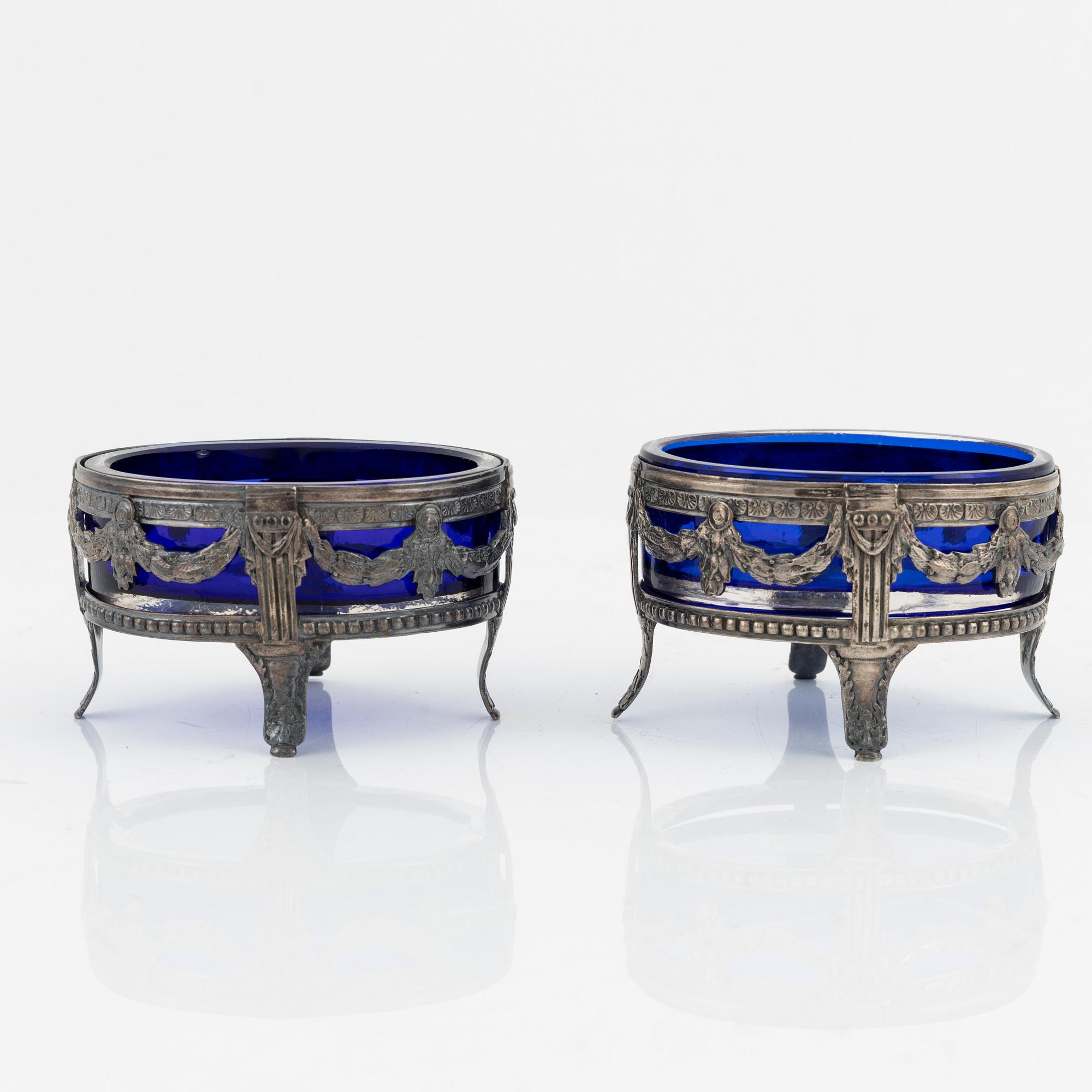 A pair of late Gustavian silver salt cellars, Berndt Johan Frodelius, Stockholm, Sweden, 1792.
