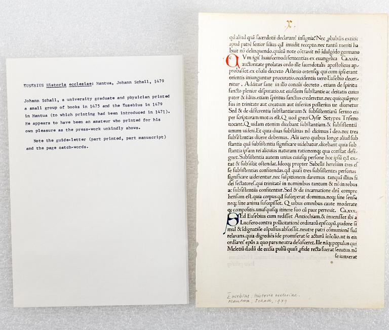 Leaves of Italian Incunabula / Printed leaves of the 1400s.