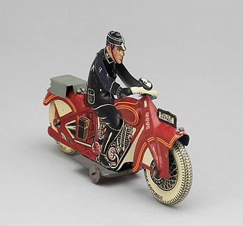 POLISMOTORCYKEL, plåt, Mettoy, England, 1930-tal.