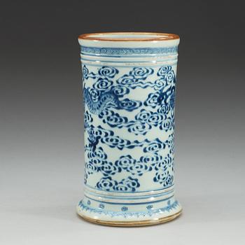 A blue and white document vase, Qing dynasty, with Qianlong six character cyclical mark that corresponds to his14th year.