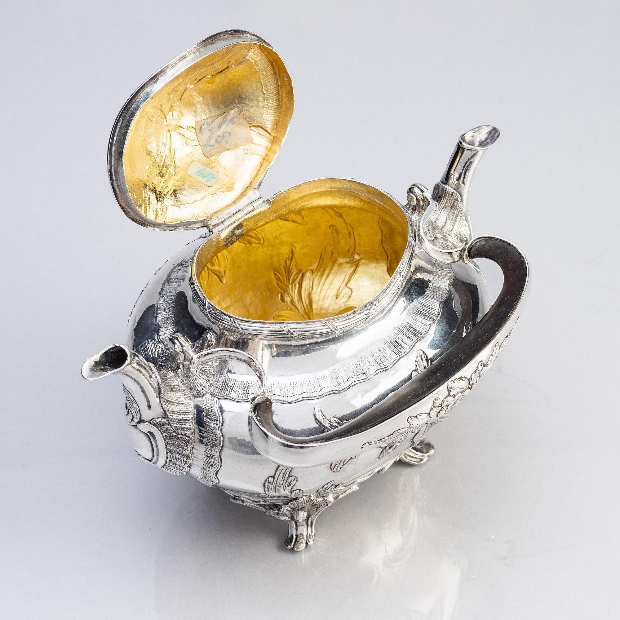 A Swedish Rococo double-spouted Rococo silver teapot, mark of Bengt Hafrin, Gothenburg 1770.