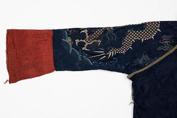 A rare fragment of a silk four clawed 'dragon' jacket, late Ming dynasty/early Qing dynasty.