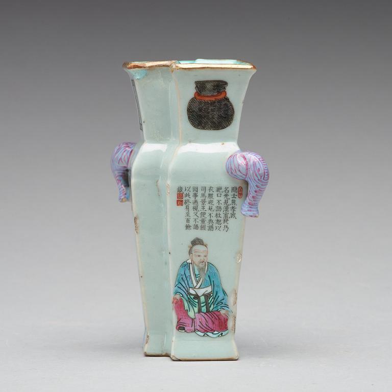 A famille rose double lozenge vase, Qing dynasty, 19th Century.