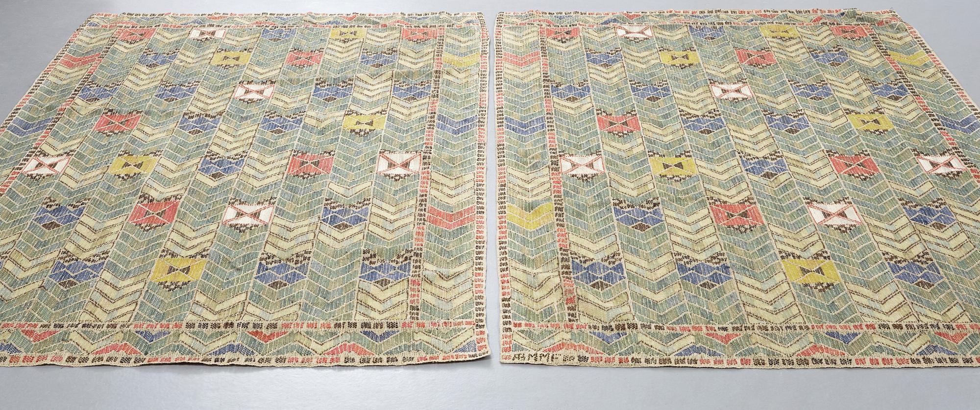 Märta Måås-Fjetterström, DRAPES, 1 pair, "Rågen", flat weave, ca 213 x 127,5 and 212,5 x 126,5 cm, both signed AB MMF.