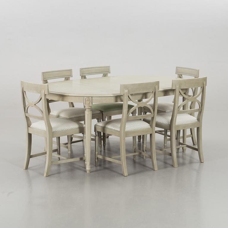 A set of table and 6 pcs of chairs, late 20th century,