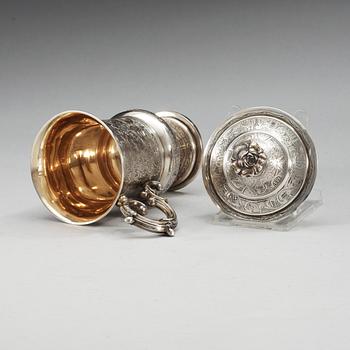 A Russian 19th century parcel-gilt cup and cover, mark of Moscow.