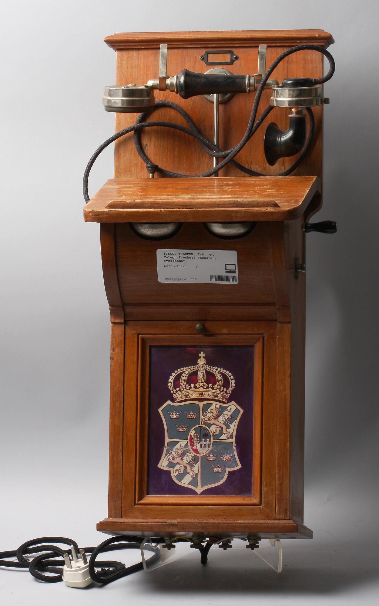 TELEFON. Trä. "K. Telegrafverkets Verkstad, Nynäshamn".