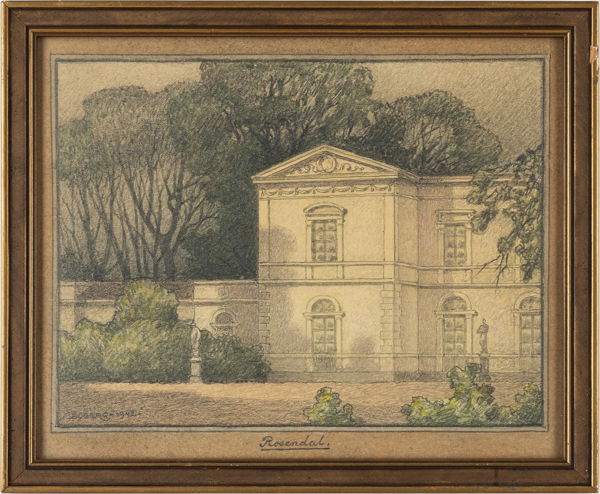 Ferdinand Boberg, drawings, 3 pcs, motifs from Djurgården, Stockholm.