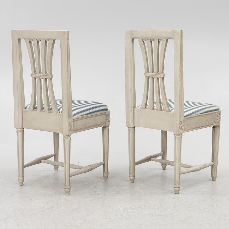 A set of four late Gustavian chairs, circa 1800 and four late Gustavian style chairs, late 20th century.