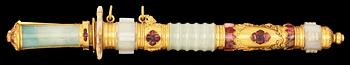 1562. A gilt jade-mounted ceremonial double sword and scabbard with inlaid 'Gems', Qing dynasty.