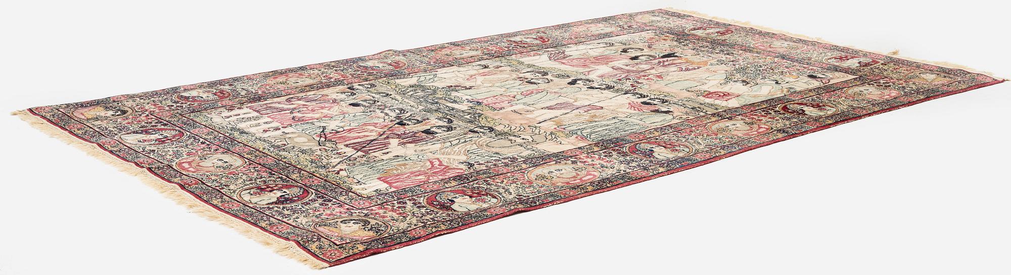 An antique pictoral Kerman rug, ca. 229 x 144 cm.