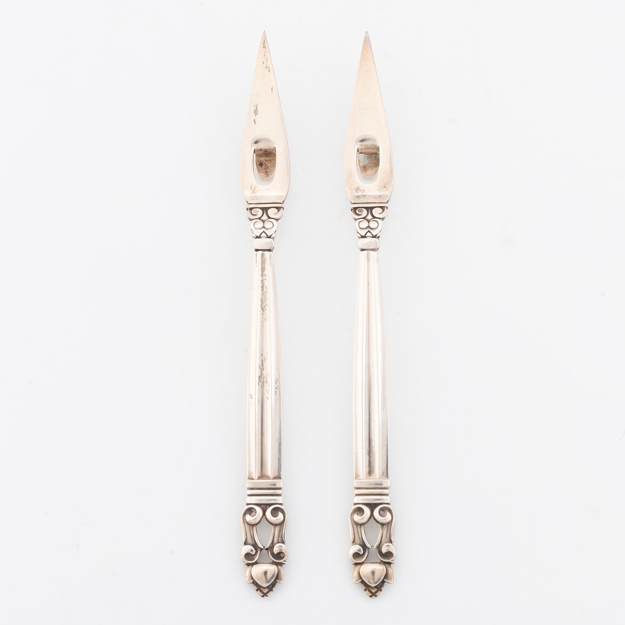 Georg Jensen, cocktailbestick, 6 st, "acorn", silver.