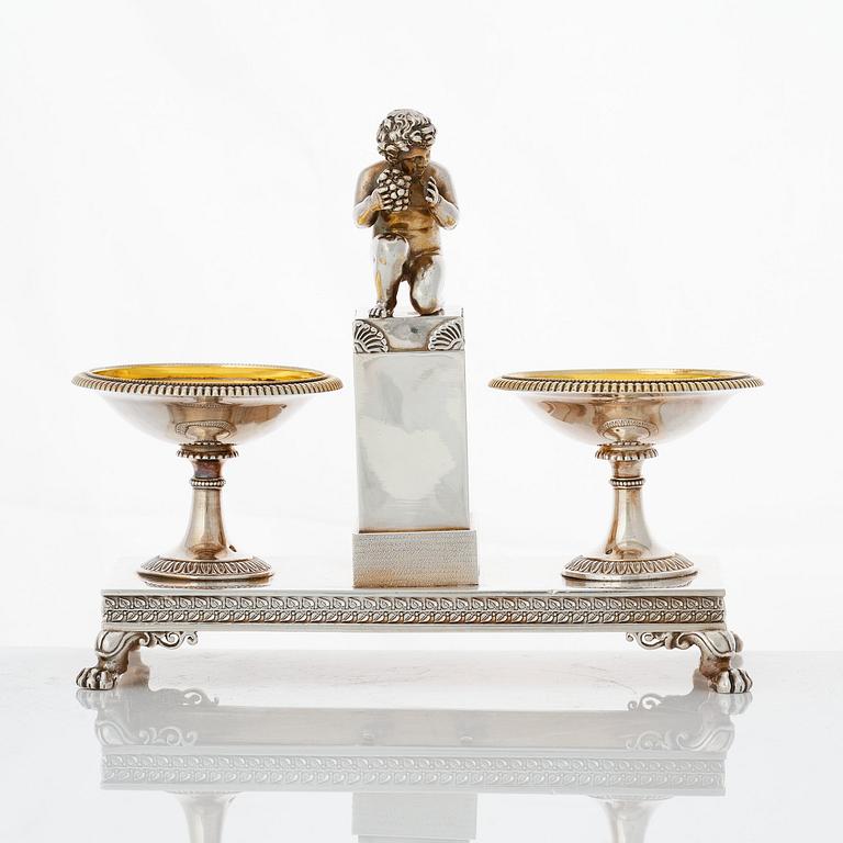 A French Empire parcel-gilt silver double salt-cellar, mark of Jean-Baptiste-Claude Odiot, Paris 1803-1809.