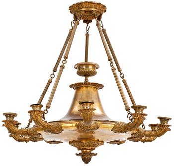 593. An Empire early 19th century gilt bronze ten-light hanging lamp.