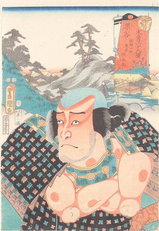 UTAGAWA KUNISADA KOCHORO TOYOKUNI III, träsnitt, 3st, Japan, 1800-talets andra hälft.