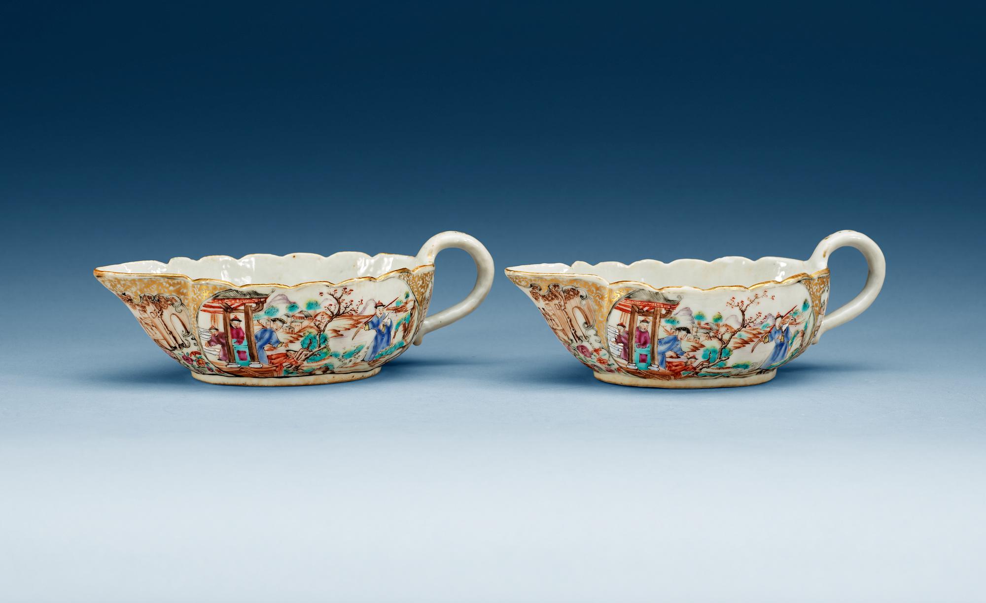 A pair of famille rose sauce boats, Qing dynasty, Qianlong (1736-95).