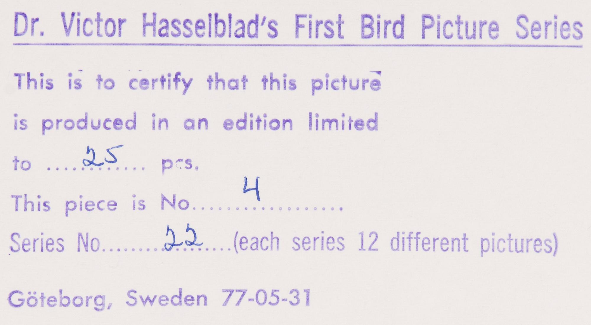 VICTOR HASSELBLAD, fotografier, 12 st, signerade, daterade och numrerade, ur serien nr 22.