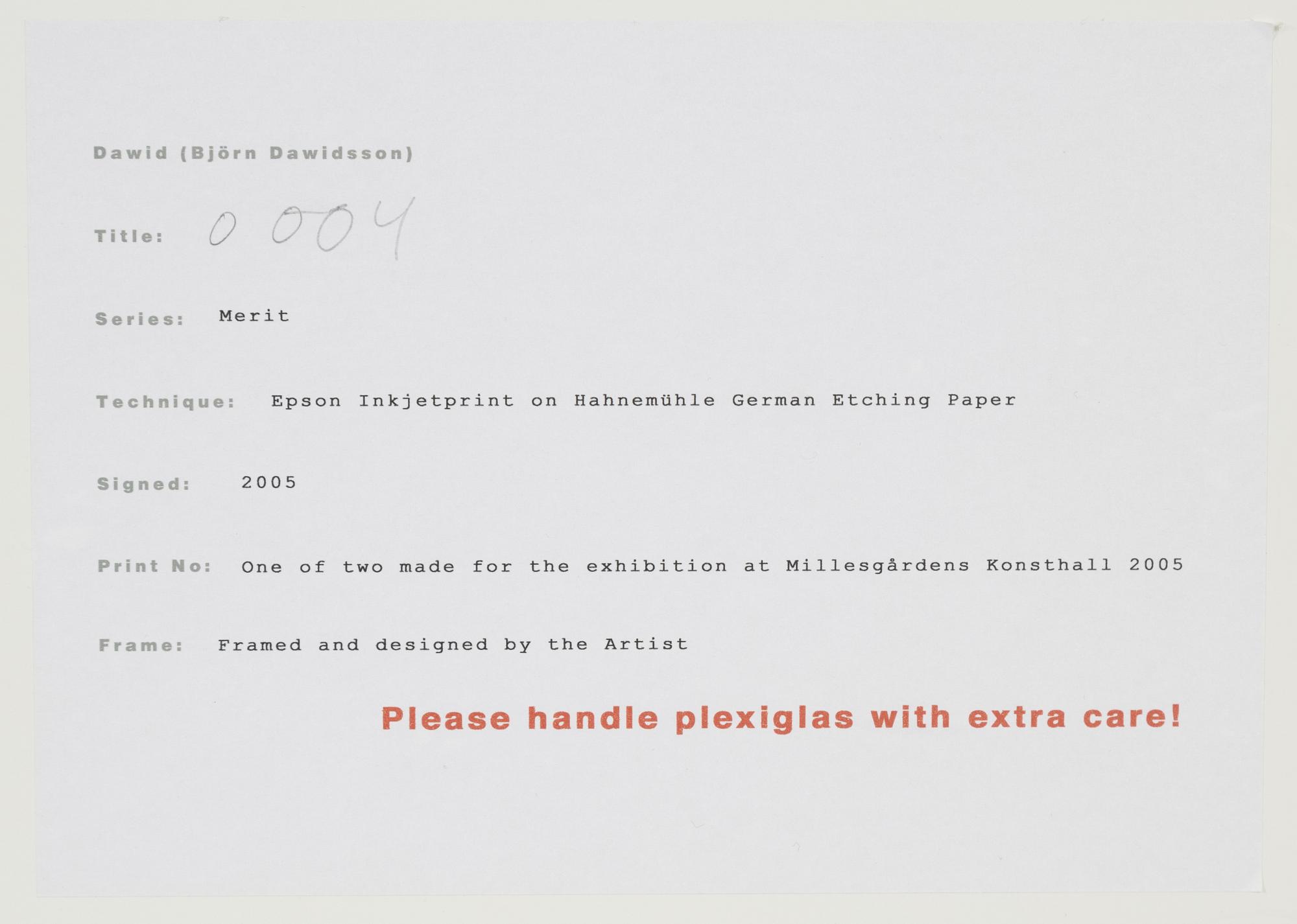 Dawid, photograph signed and dated 2005.