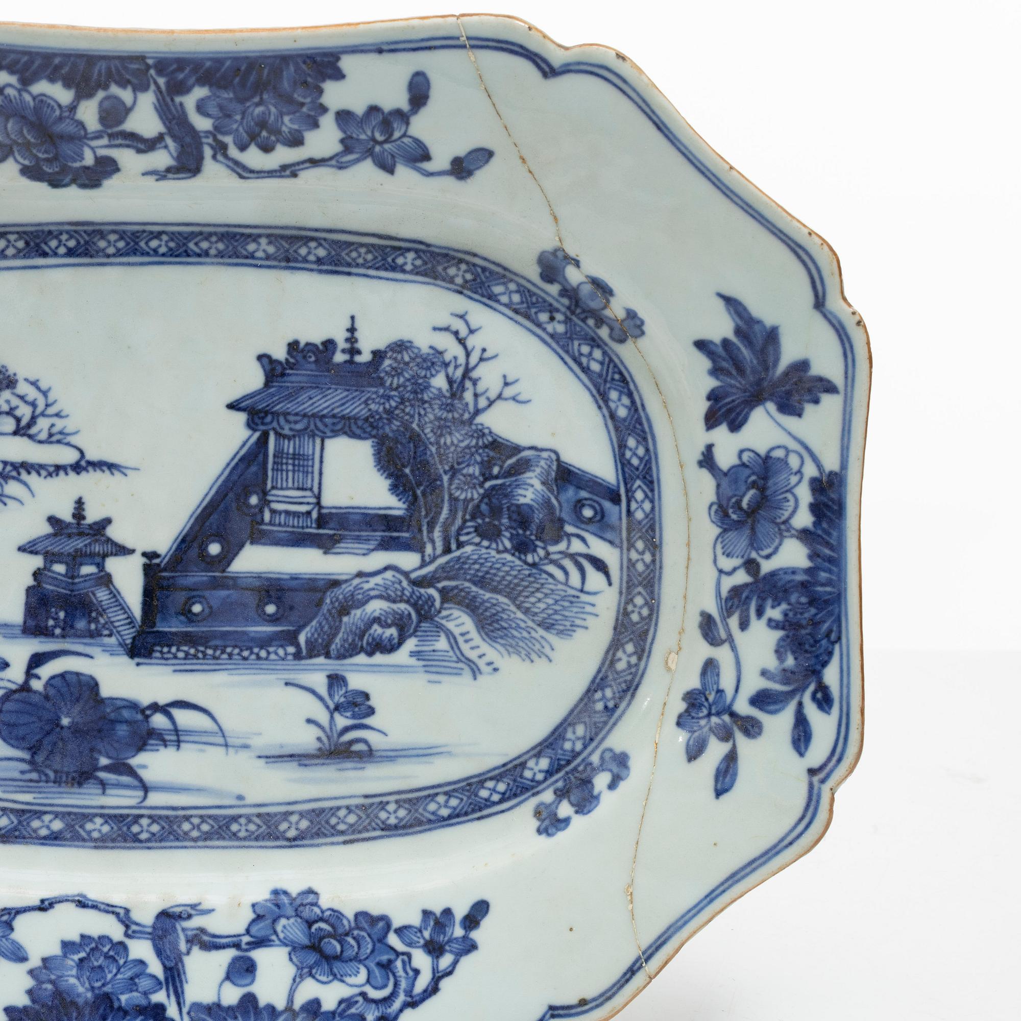 Four blue and white serving dishes, China, Qianlong (1736-95).