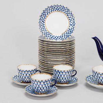 A 52-piece Lomonosov 'Cobalt Net' porcelain set for coffee and tea, USSR.