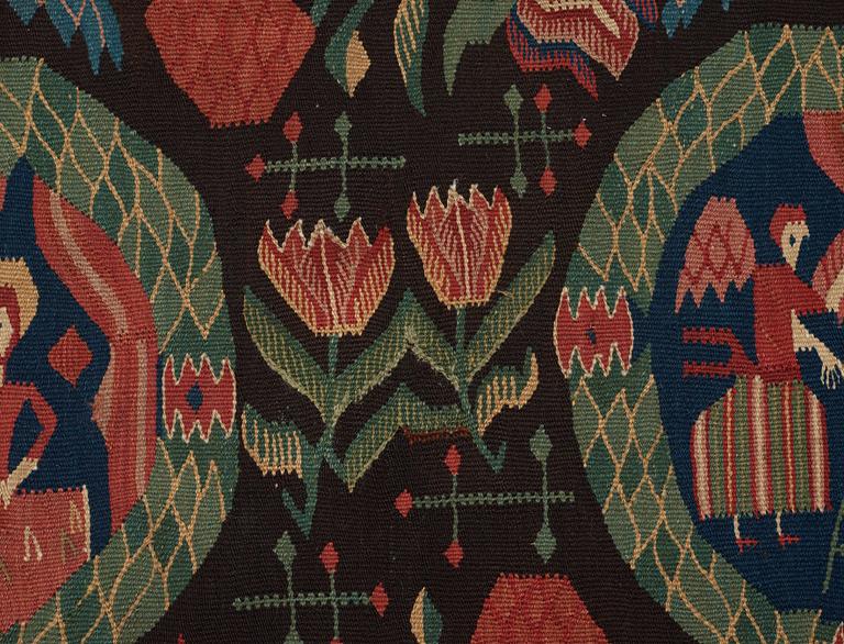 ÅKDYNA (agedyna). "Bebådelsen". Flamskväv. 52 x 96,5 cm. Skåne 1800-talets förra hälft.