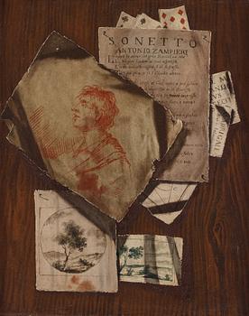 Sebastiano Lazarri Attributed to, Trompe l'oeil wit drawings and playing cards a pair.